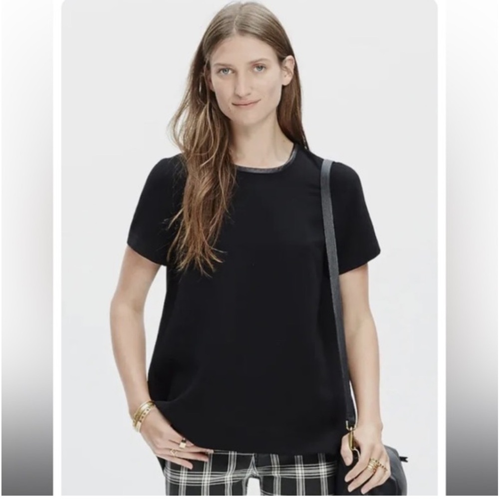 Madewell Black Leather Trim Tailored Top.โ Size M (135)